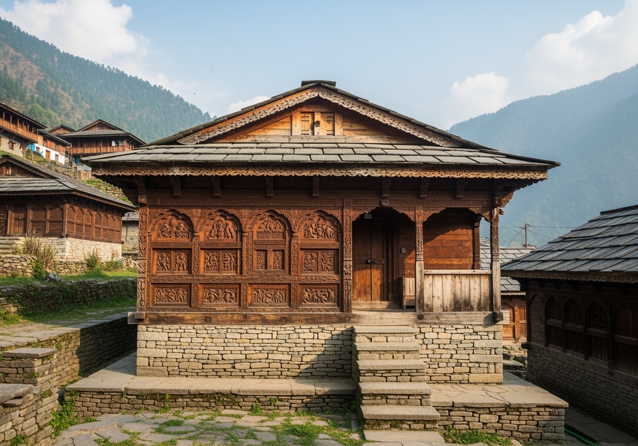 Heritage hotel with traditional Himalayan architecture